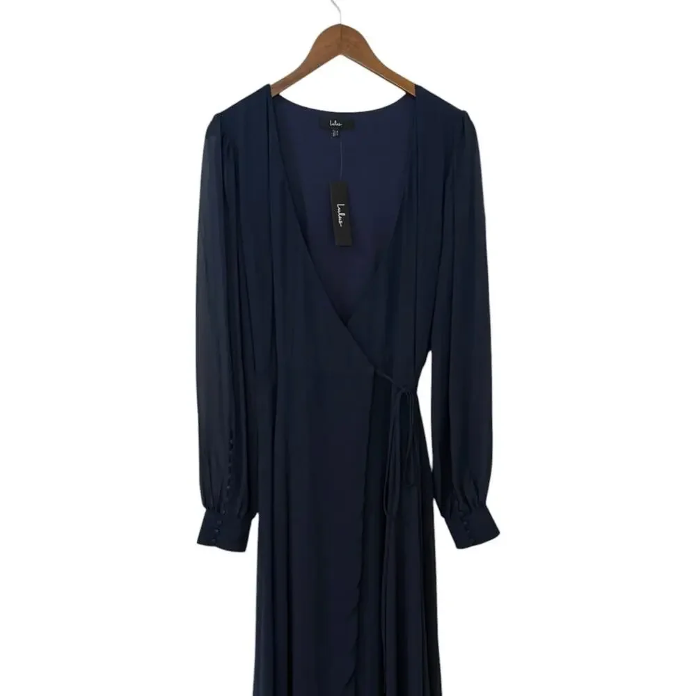 Lulus My Whole Heart Navy Long Sleeve Wrap Dress size XL NWT - Picture 5 of 6